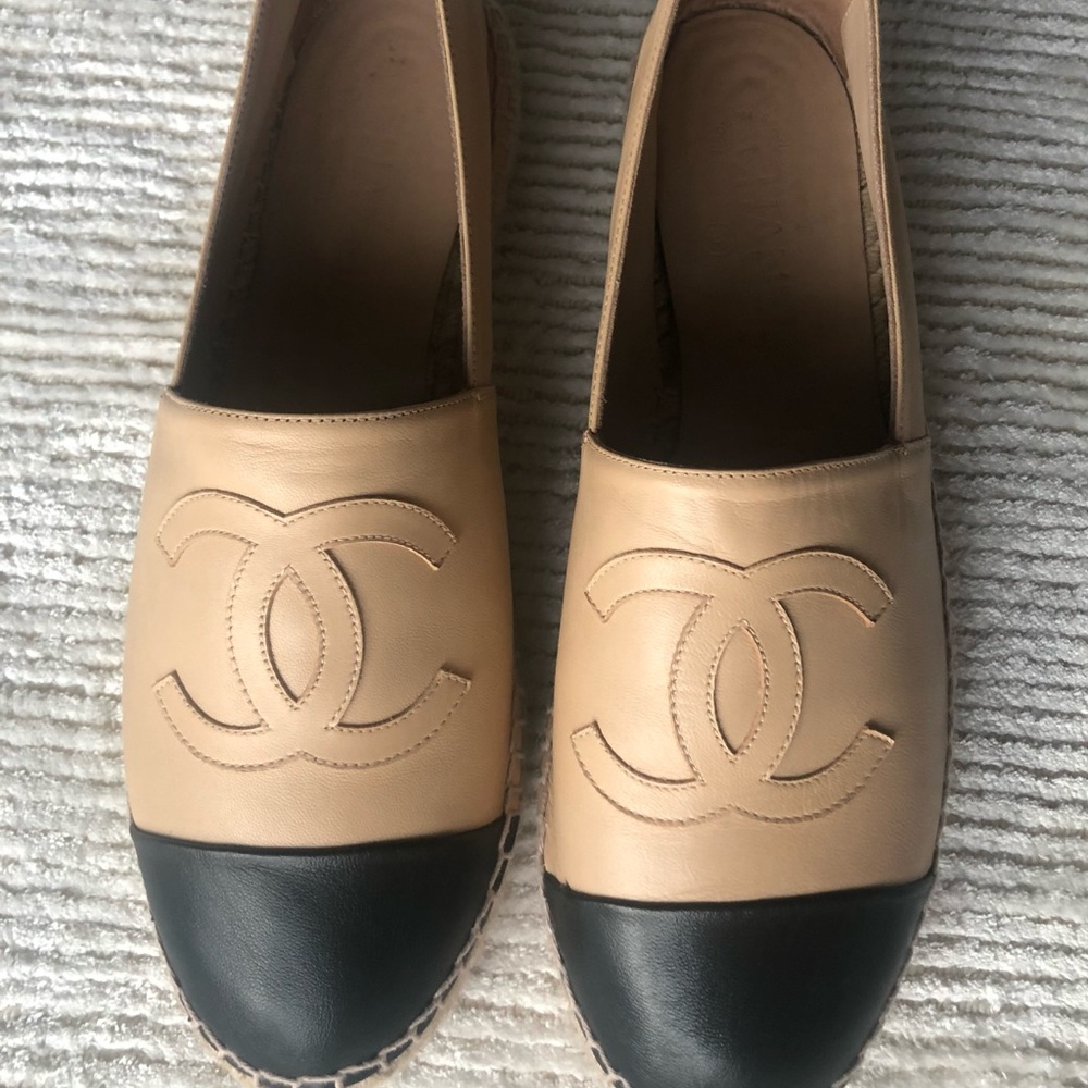 LAMBSKIN CC ESPADRILLES 42 BEIGE BLACK